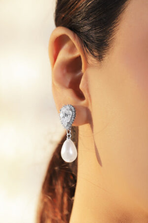 White Crystal Pearl Drop Earrings