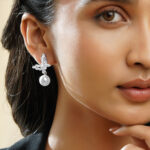 Black Pearll Rhodium Plated Butterfly Marquise Crystal & Pearl Drop Elegant Earrings