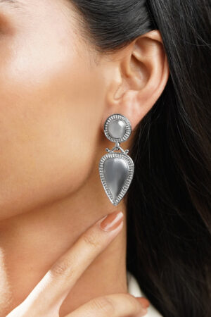 Black Pearll Rhodium-Plated Grey Stone & Crystal Zirconia Embellished Drop Earrings