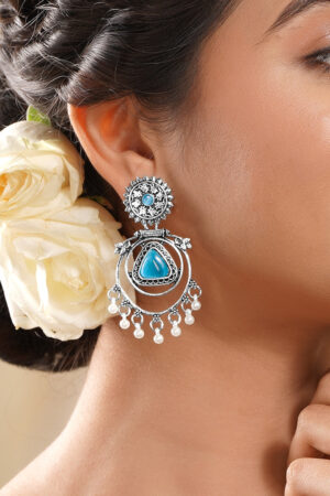 Moonlit Blue Pearl Oxidised Drop Earrings