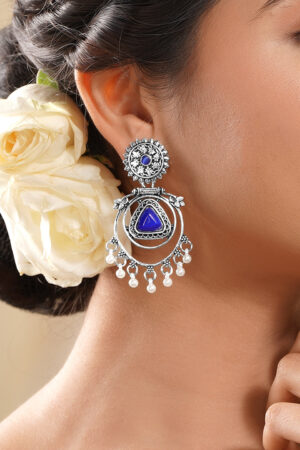 Moonlit Purple Pearl Oxidised Drop Earrings