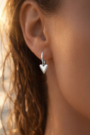 Demifine 18K Gold Plated Stainless steel Puffy Heart Charm Hoop Drop Earrings