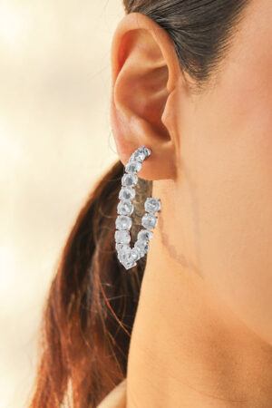 Open Hoop White Crystal Earrings