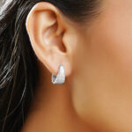 Black Pearll Rhodium-Plated Crystal Zirconia Tapered Minimal Huggie Hoop Earrings