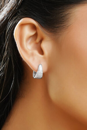 Black Pearll Rhodium-Plated Crystal Zirconia Tapered Minimal Huggie Hoop Earrings