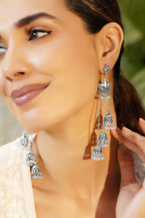 Oxidised Tribal Charm Multi Jhumka Earrings