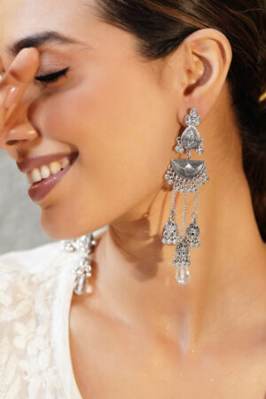 Oxidised Pearl Drop Jhumkas