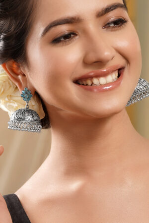 Teal Bloom Oxidised Jhumkas