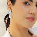 Rhodium Crystal Studded Pearl Drop Earrings