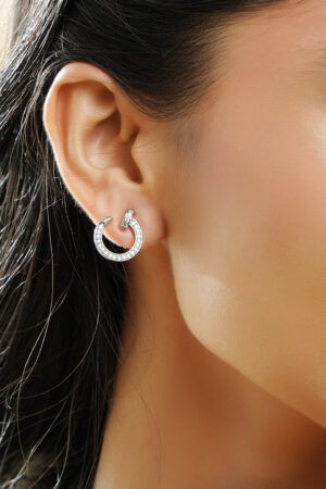 Black Pearll Rhodium Plated Crystal CZ Studded Open Hoop Minimal Stud Earrings