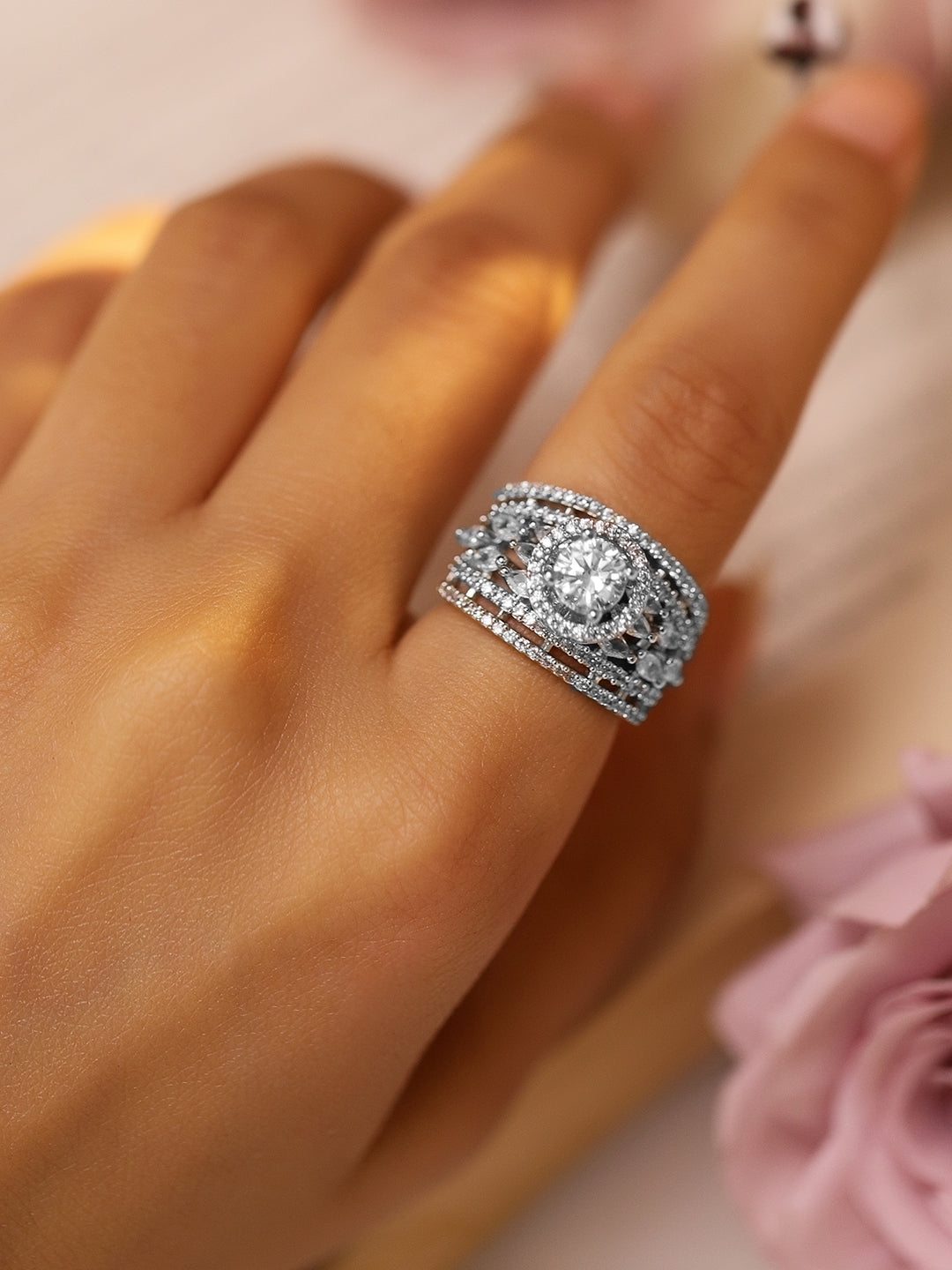 American Diamond Zirconia Studded Ring
