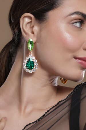 Crystal Studded Green Earring Drops