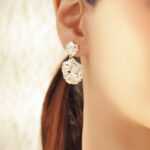 White Crystal Cut Gold Drop Earrings