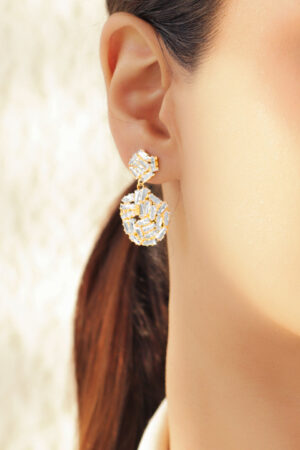 White Crystal Cut Gold Drop Earrings