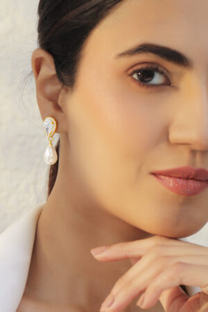 Crystal Studded Pearl Drop Earrings