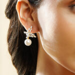 Black Pearll 18K Gold-Plated Butterfly Marquise Crystal & Pearl Drop Elegant Earrings