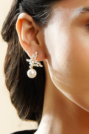 Black Pearll 18K Gold-Plated Butterfly Marquise Crystal & Pearl Drop Elegant Earrings