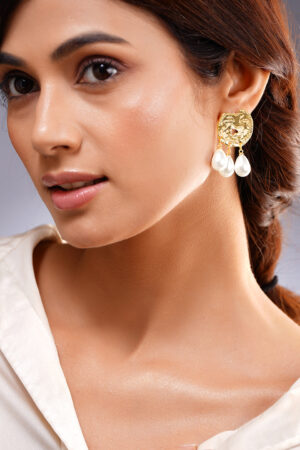 Gold Pearl Drop Statement Earrings