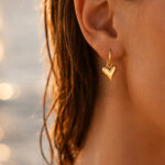 Demifine 18K Gold Plated Stainless steel Puffy Heart Charm Hoop Drop Earrings