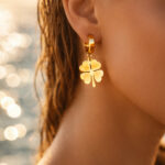 Demifine 18K Gold Plated Stainless steel Clover Flora Charm Hoop Drop Earrings