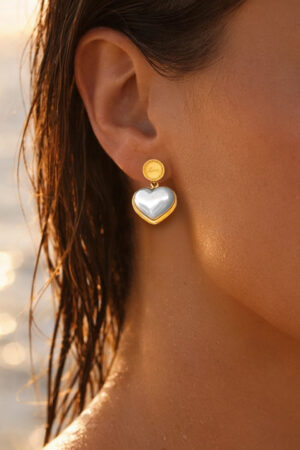 Demifine 18K Gold Plated Stainless steel Heart Pearl Inlay Drop Earrings