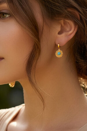 Demifine 18K Gold Plated Stainless steel Turquoise Charm Hoop Drop Earrings
