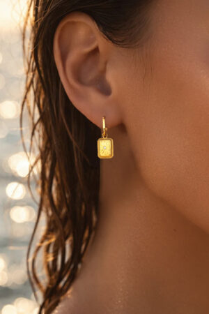 Demifine 18K Gold Plated Stainless steel Rectangle Charm Hoop Drop Earrings