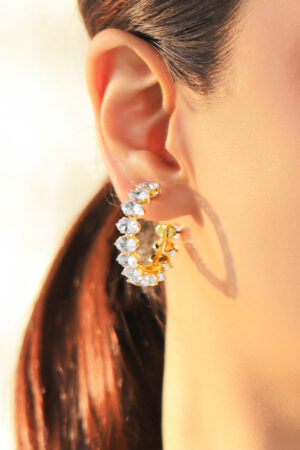 Oval Studded American Diamond Zirconia Half Hoops