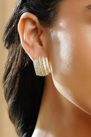Black Pearll 18K Gold-Plated Baguette Cubic Zirconia Stud Earrings with Luxe Cluster Design