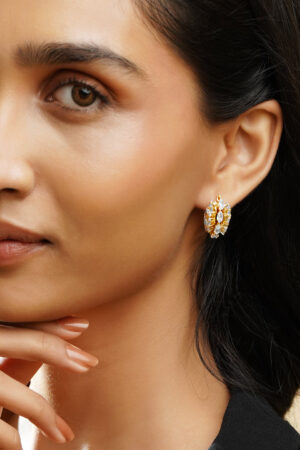 Black Pearll 18K Gold Plated Brass Clustered Crystal Zirconia Hoop Earrings