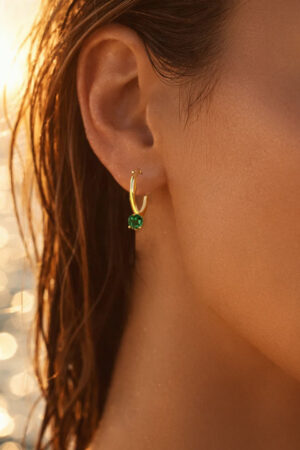 Demifine 18K Gold Plated Stainless steel Minimal Emerald Drops Hoop Earrings