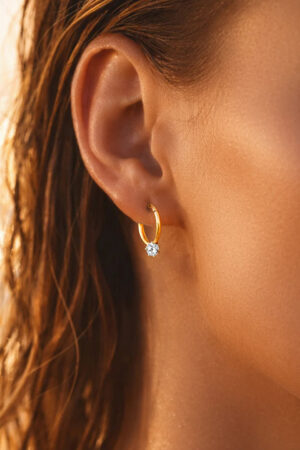 Demifine 18K Gold Plated Stainless steel Minimal Crystal Drops Hoop Earrings