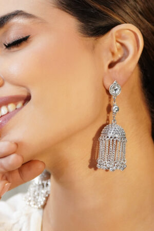 Oxidised Dome Jhumkas with Chain Tassels