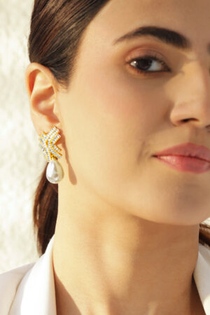 Crystal Studded Pearl Drop Earrings