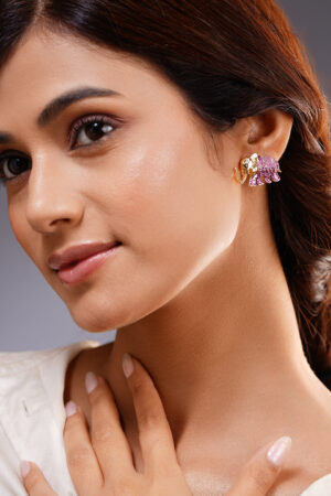 Classic Pink Elephant Gold Stud Earrings