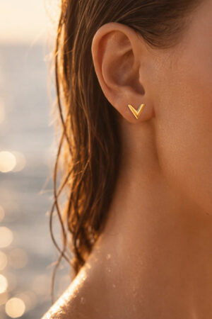 Demifine 18K Gold Plated Stainless steel V Shape Stud Earrings