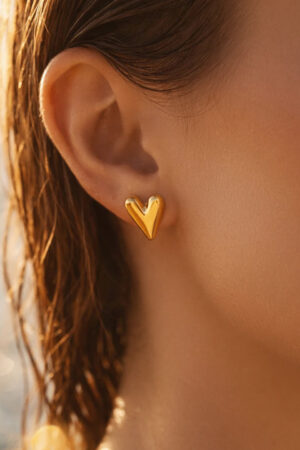 Demifine 18K Gold Plated Stainless steel Sleek Heart Stud Earrings