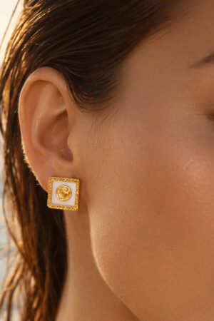 Demifine 18K Gold Plated Stainless steel Geometric Rose Stud Earrings