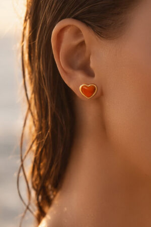 Demifine 18K Gold Plated Stainless steel Ruby Heart Stud Earrings
