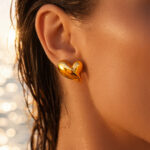 Demifine 18K Gold Plated Stainless steel Solid Heart Stud Earrings