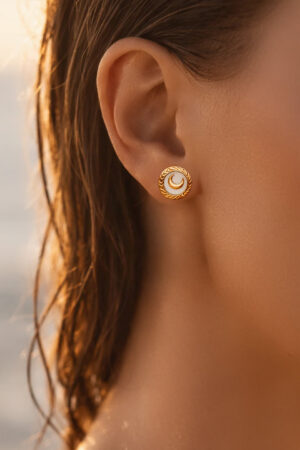 Demifine 18K Gold Plated Stainless steel Geometric Moon Stud Earrings