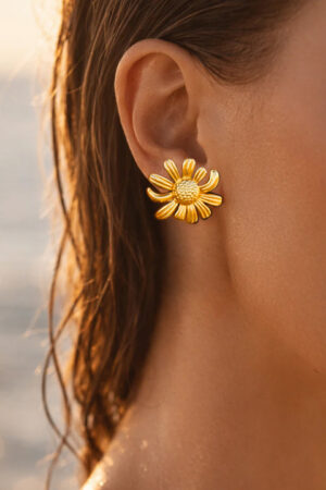 Demifine 18K Gold Plated Stainless steel Sunflower Textured Stud Earrings