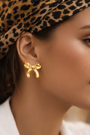Demifine 18K Gold Plated Stainless steel Hammered Bow Stud Earrings