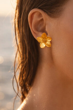 Demifine 18K Gold Plated Stainless steel Floral Textured Stud Earrings