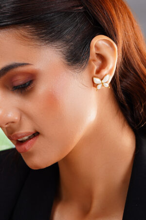 Demifine 18K Gold Plated Stainless steel White Butterfly Charm Studs Earrings
