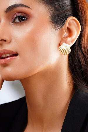 Demifine 18K Gold Plated Stainless steel Coastal Shell Statement Studs Earrings