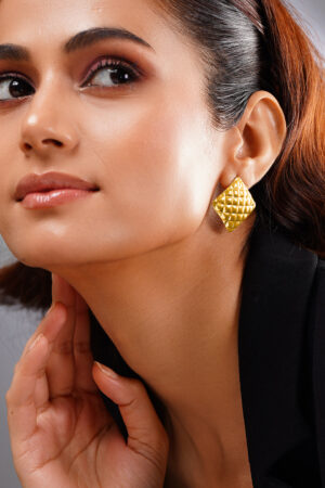 Demifine 18K Gold Plated Stainless steel Golden Quilt Stud Earrings