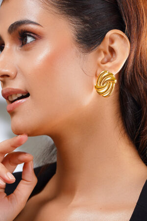 Demifine 18K Gold Plated Stainless steel Golden Twist Stud Earrings