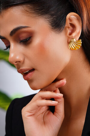 Demifine 18K Gold Plated Stainless steel Golden Shore Stud Earrings