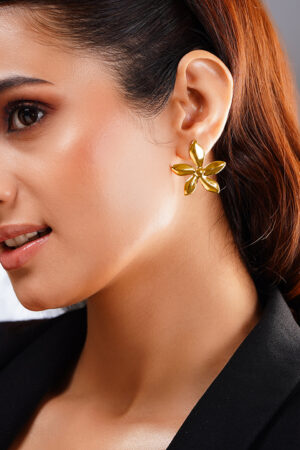 Demifine 18K Gold Plated Stainless steel Flower Petal Statement Stud Earrings